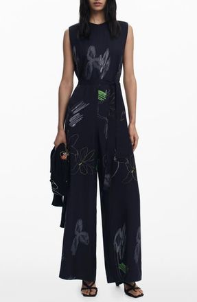 Desigual Print Wide Leg Jumpsuit in Black at Nordstrom, Size X-Small