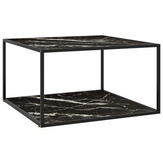 vidaXL Mesa De Centro Negra Con Vidrio De M&aacute;rmol Negro 90x90x50 Cm Vidaxl