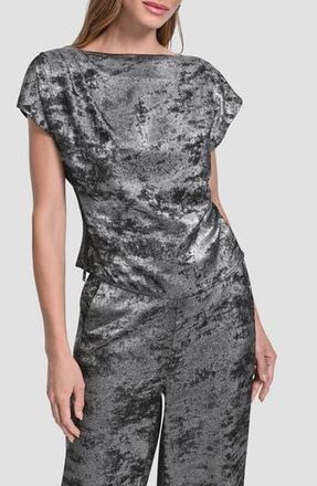 DKNY Flutter Sleeve Liquid Velvet Top in Silver at Nordstrom Rack, Size X-Small