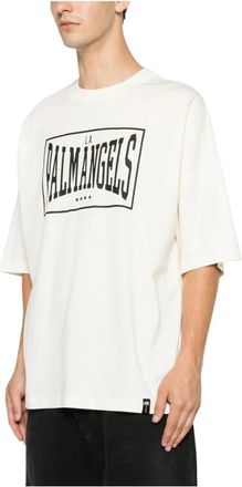 Palm Angels Cotton Logo T-Shirt - Heren - T-shirts - Wit - L - Katoen - Tops