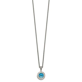 Diamond2Deal Sterling Silver with 14K Accent Round Swiss Blue Topaz and Diamond Pendant Necklace