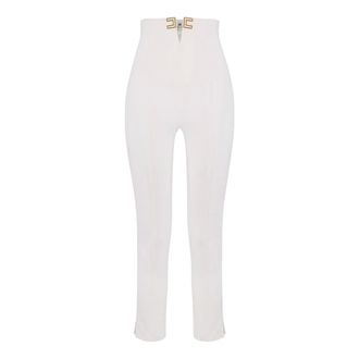 Elisabetta Franchi Cropped Trousers, female, White, Size: S Double Crepe Stretch Trousers