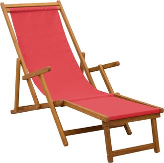 vidaXL Tumbona Plegable 3 Posici&oacute;n Madera De Eucalipto Maciza Rojo Vidaxl