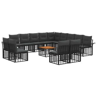 vidaXL Conjunto De Sof&aacute;s De Exterior 14 Pcs Negro Y Gris Oscuro Vidaxl