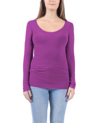 Petit Pois by Viviana G Scoop Neck Long Sleeve Mesh Tee In Fucshia