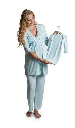 Everly Grey Analise During & After 5-Piece Maternity/Nursing Sleep Set for Mom & Baby in Whispering Blue at Nordstrom, Size X-Small