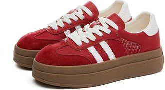 Generic ZBDP Womens Sneakers Female Shoes Round-Toe Flat-Soled Casual Training Shoes Women Red