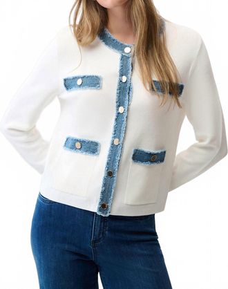 Joseph Ribkoff Milano Stitch Jacket With Denim Trim In Winter White/ Indigo