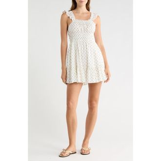 Abound Ruffle Strap Tiered Cotton Minidress in Ivory - Black Lenore Dot at Nordstrom Rack, Size X-Small