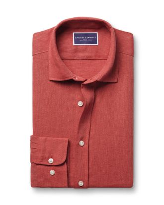 CHARLES TYRWHITT Pure Linen Shirt - Rust Size Large by Charles Tyrwhitt
