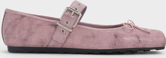 Charles & Keith Myler Crinkle-Effect Bow Square-Toe Buckled Mary Janes