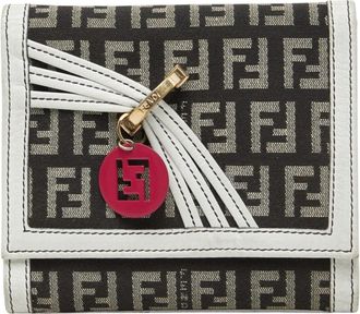 Fendi Brown White Canvas Leather Wallet (Tri-Fold) (Pre-Owned)