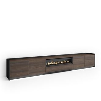 Skraut Home Mueble tv efecto madera roble negro 310x37x50cm chimenea efecto fuego