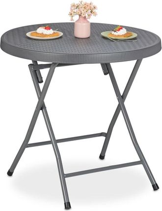 Relaxdays Relaxdays - Garden Table, hwd: 74 x 80 x 80 cm, Rattan Look, Plastic & Steel, Outdoor Dining, Round, for Balcony, Grey