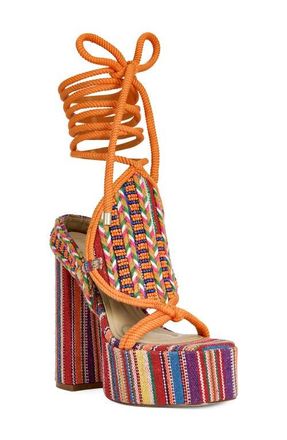 Azalea Wang Kalina Platform Ankle Tie Sandal in Multi at Nordstrom, Size 6.5