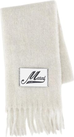 Marni Brushed Alpaca Scarf with Fringed Edge and Logo Detail