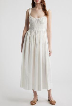 D&ocirc;en Clover Organic Cotton Poplin Tiered Sundress in Salt at Nordstrom, Size Xx-Small