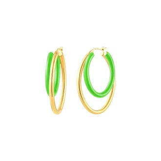Gold & Honey Womens Enamel Double Oval Hoop Earrings In Neon Green