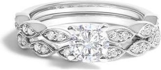 House of Brilliance 14K White Gold 1.0 Cttw Lab Grown Diamond Vintage Style Marquise Link Bridal Ring Set at Nordstrom, Size 10