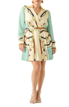 Marciano Print Wrap Mini Shirtdress in Brown at Nordstrom, Size 0 Us