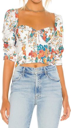 For Love & Lemons Brenda Cropped Top In Ivory White