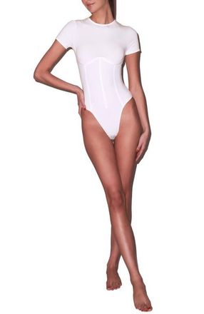 Fleur du Mal Organic Cotton T-Shirt Bodysuit in Ivory at Nordstrom, Size X-Large