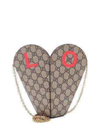 Gucci Valentines Day Chain Heart Bag Printed GG Coated Canvas Small shoulder bag - women - Fabric - One Size - Neutrals