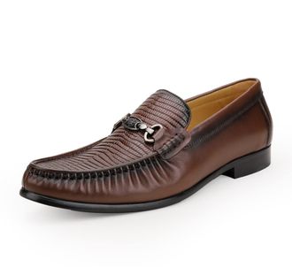 Generic Mens Leather Penny Loafer Shoes, Sleek Slip On Dress Shoes & Casual Shoes with Elegant Silver Metal Buckle, Suitable for Daily, Business & Wedding Wea