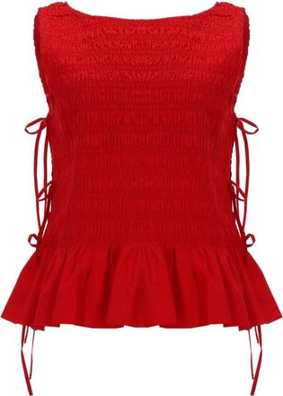 Ganni Red Textured Round Neck Top
