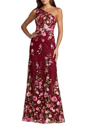 Mac Duggal One Shoulder Lace Embroidered Gown in Burgundy at Nordstrom, Size 14