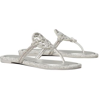 Tory Burch Miller Knotted Pav&eacute; Thong Sandal in Silver at Nordstrom, Size 9.5