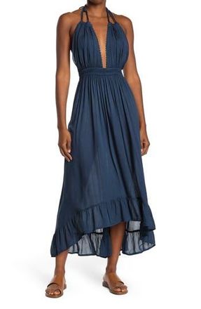 Boho Me Open Back Plunge Neck Ombr&eacute; Halter Dress in Midnight at Nordstrom Rack, Size X-Small