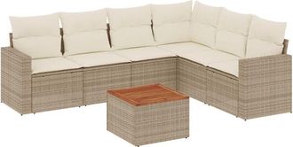 vidaXL Vidaxl - Set Sof&aacute;s De Jard&iacute;n 7 Piezas Y Cojines Rat&aacute;n Sint&eacute;tico Beige