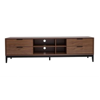 Miliboo Mueble Tv Vintage Con Acabado De Madera De Nogal Oscuro Y Metal Negro Con Almacenaje 180 Cm Sarto