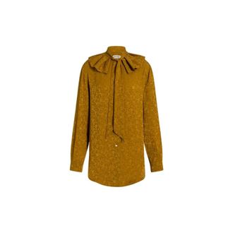 Alberta Ferretti Floral jacquard shirt with ruffles and tie - female - Alberta Ferretti - Shirts - Yellow - XL - Blouses & Shirts