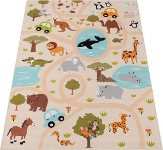 Paco Home Paco Home - Alfombra De Habitacion Infantil De Juego Jungla Antideslizante Crema Verde 200x290 Cm