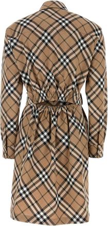 Burberry Womens Checked Wool Shirt Dress Beige Polyester