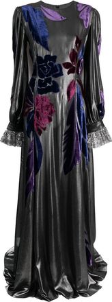 Alberta Ferretti floral appliqu&eacute; lace cuff gown - women - Acetate/Fabric/Silk/Elastane - 44 - Grey
