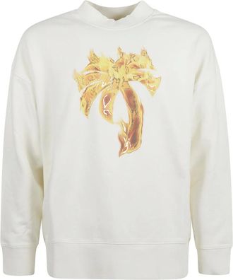 Palm Angels Hoodies & sweatvesten, Heren, Beige, M, Burning Palm Crew
