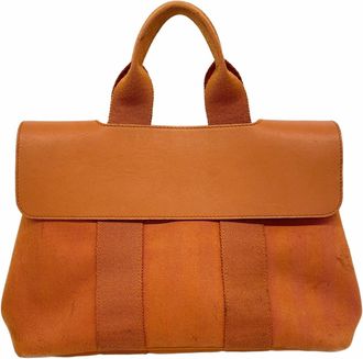 Herm&egrave;s Orange Toile Chevron Tote Bag (Pre-Owned)