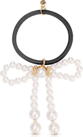 Ettika Aurora Faux Pearl Bow Hair Tie in Black at Nordstrom