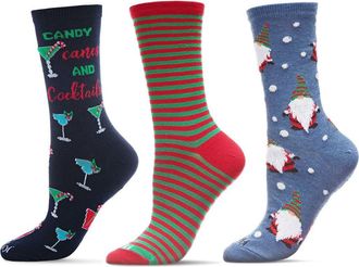MeMoi Christmas Assorted 3-Pack Crew Socks in Denim Heather at Nordstrom, Size 9