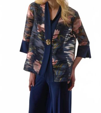 Joseph Ribkoff Floral Print Asymmetric Swing Jacket In Midnight Blue/multi
