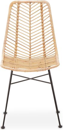 Premier Housewares Sleek Brown Rattan Chair with Black Metal Legs, Rattan Dining Chair, Hand-woven Rattan Lounge Chair
