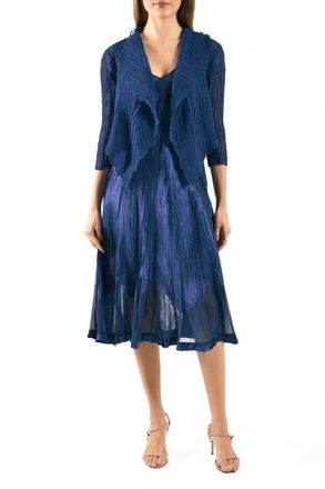Komarov Charmeuse & Chiffon Cocktail Dress with Bolero Jacket in Midnight Navy at Nordstrom, Size Large