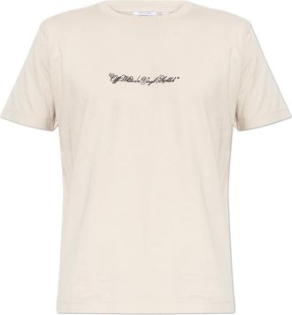 Off-white T-shirt met geborduurd logo - Heren - T-shirts - Beige - M - Katoen - Tops