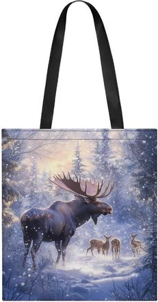 Generic Moose Deer Wildlife Snowy Forests Mountain Tote Bag for Women Men Shoulder Bags Purses Pouch Handbags