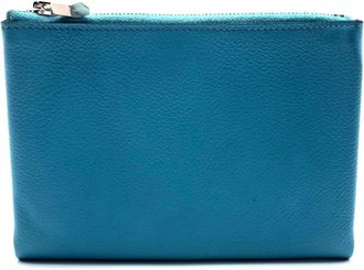Herm&egrave;s Blue Leather Pouch Wash Bag (Pre-Owned)