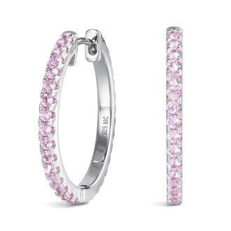 MAX + STONE 925 Sterling Silver Round Gemstone & Cubic Zirconia Split Hoop Earrings