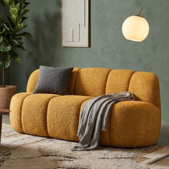 Dmora Sof&aacute; Fijo 2 Plazas Alchi, Asientos 2, Estructura De Madera Nobilitada, Altura Asiento 40 Cm, 82x58x147h Cm Amarillo Mostaza